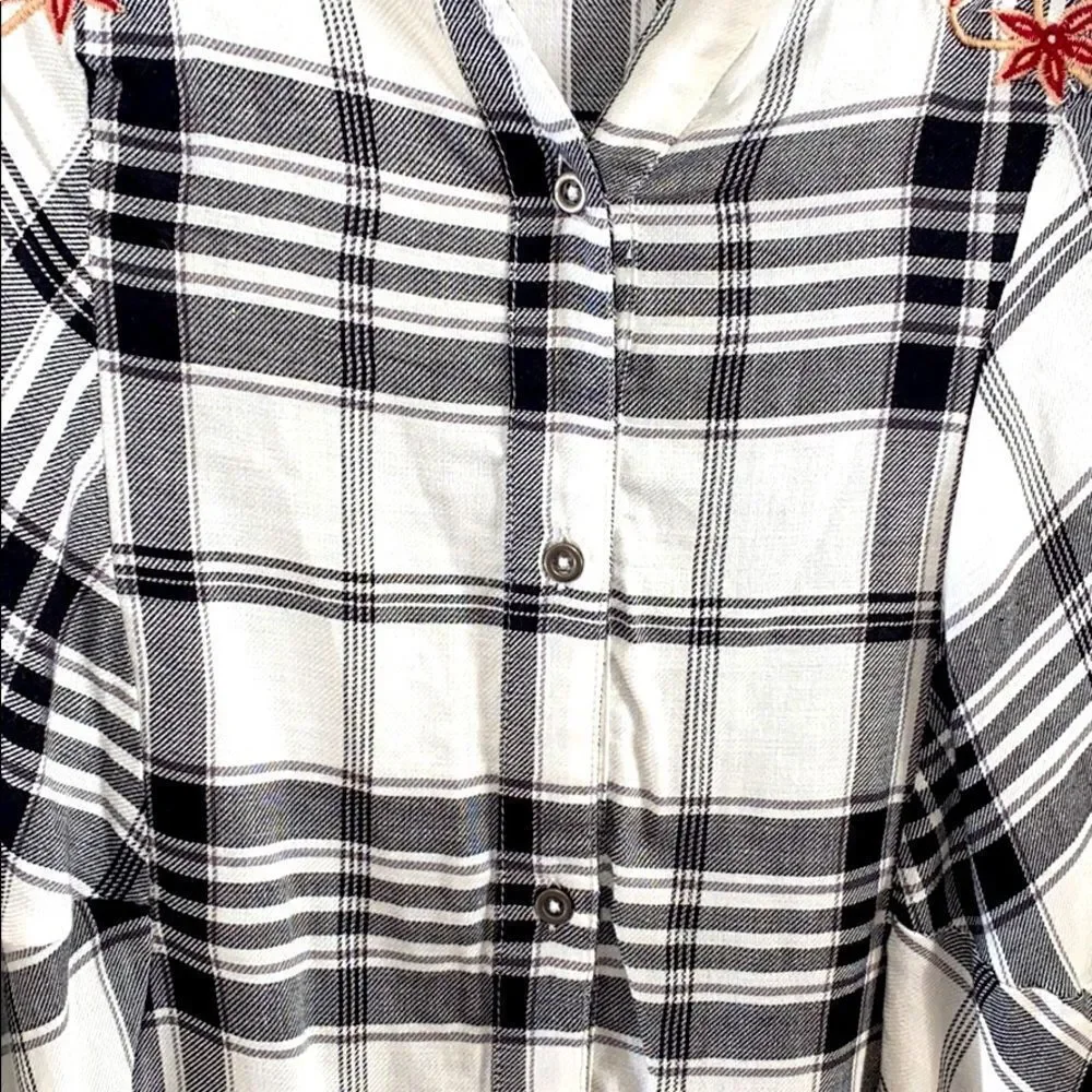 Vintage America Blues Embroidered Plaid  Button Down Shirt